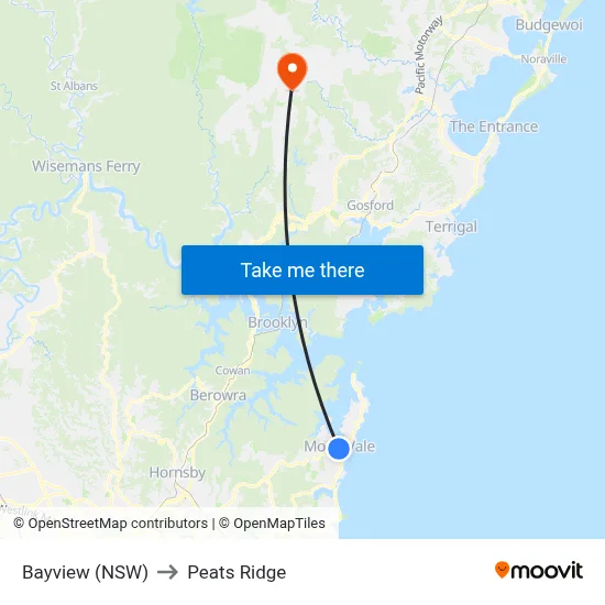 Bayview (NSW) to Peats Ridge map