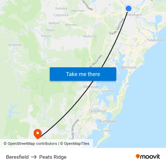 Beresfield to Peats Ridge map