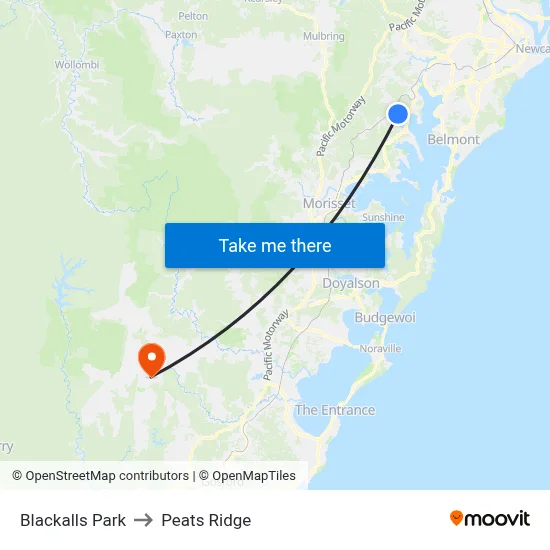 Blackalls Park to Peats Ridge map