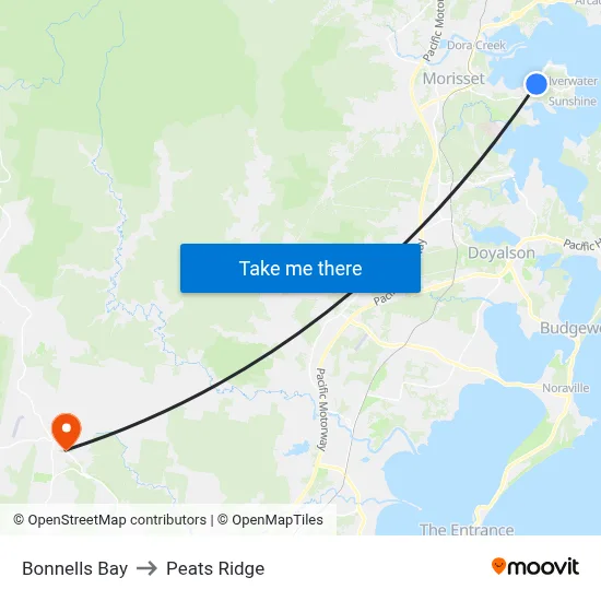 Bonnells Bay to Peats Ridge map