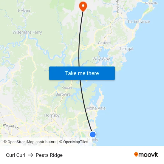 Curl Curl to Peats Ridge map