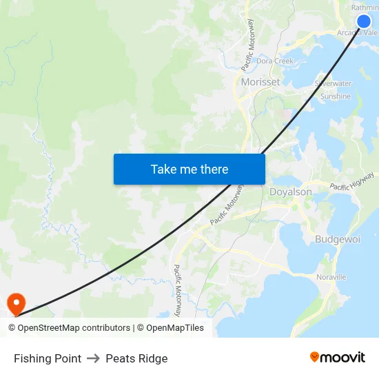 Fishing Point to Peats Ridge map