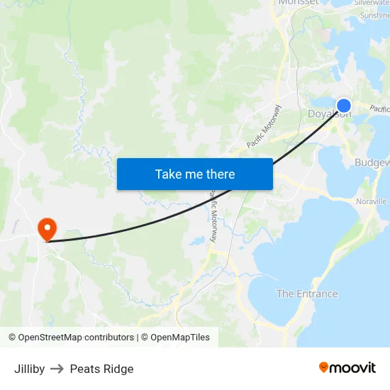Jilliby to Peats Ridge map