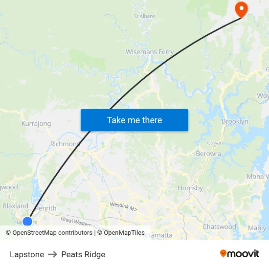 Lapstone to Peats Ridge map