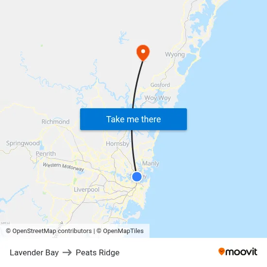 Lavender Bay to Peats Ridge map