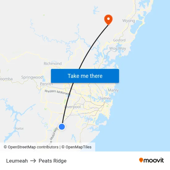 Leumeah to Peats Ridge map