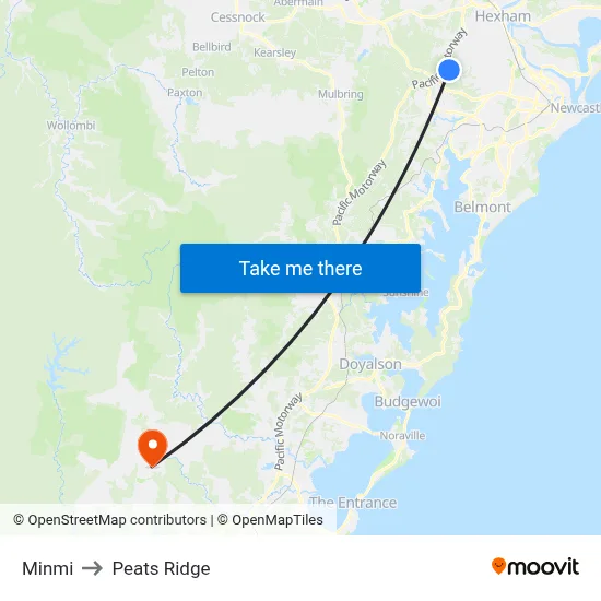 Minmi to Peats Ridge map