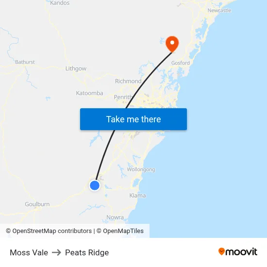 Moss Vale to Peats Ridge map