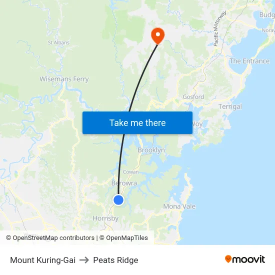 Mount Kuring-Gai to Peats Ridge map