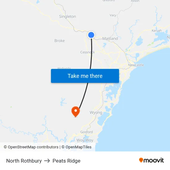 North Rothbury to Peats Ridge map