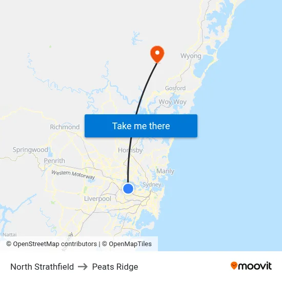 North Strathfield to Peats Ridge map