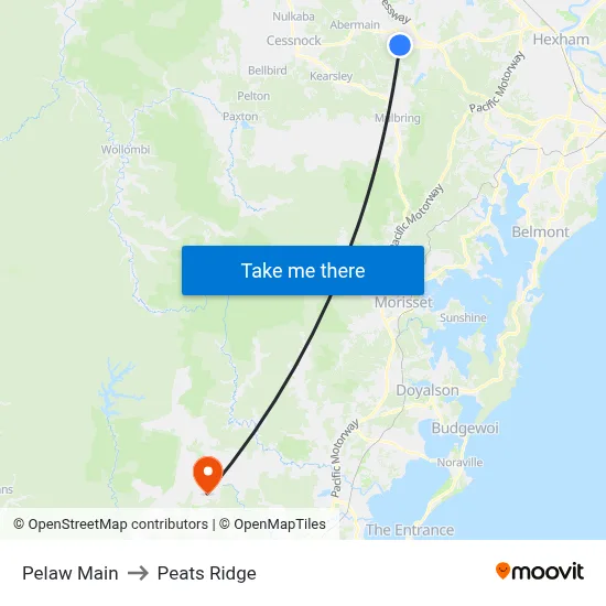 Pelaw Main to Peats Ridge map