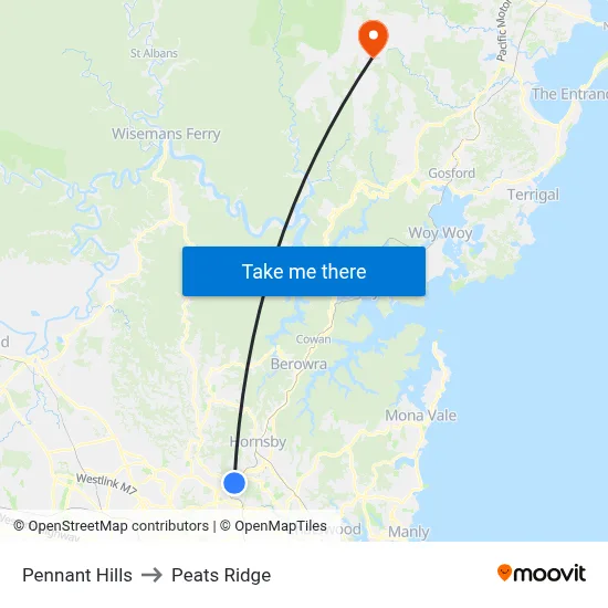 Pennant Hills to Peats Ridge map