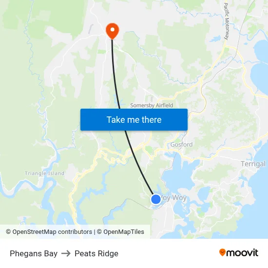 Phegans Bay to Peats Ridge map