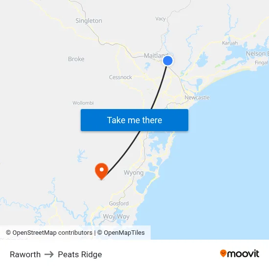 Raworth to Peats Ridge map