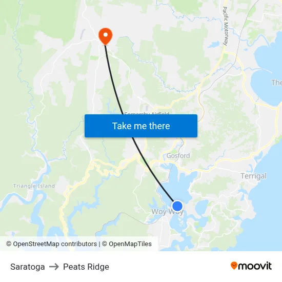 Saratoga to Peats Ridge map