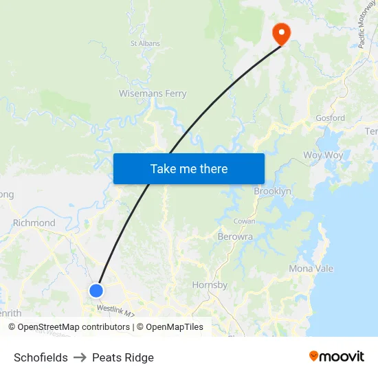 Schofields to Peats Ridge map