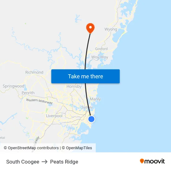 South Coogee to Peats Ridge map