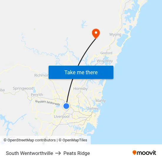 South Wentworthville to Peats Ridge map