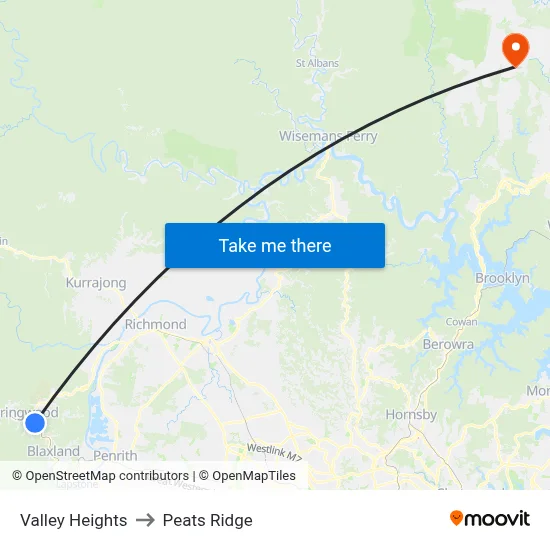 Valley Heights to Peats Ridge map