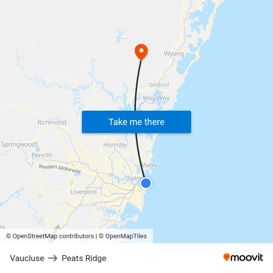 Vaucluse to Peats Ridge map