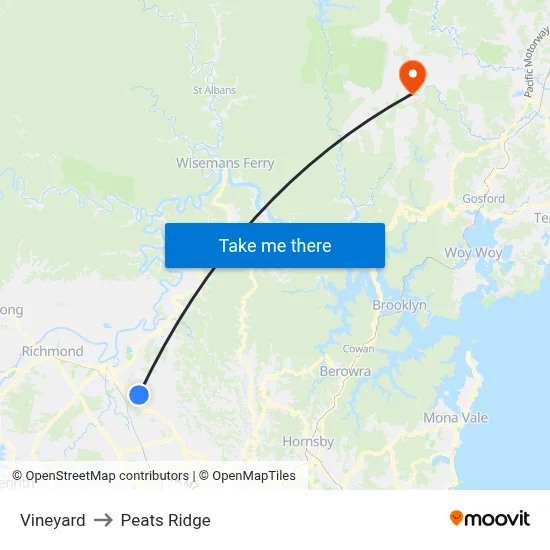 Vineyard to Peats Ridge map