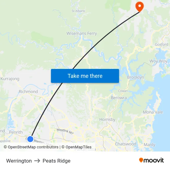 Werrington to Peats Ridge map