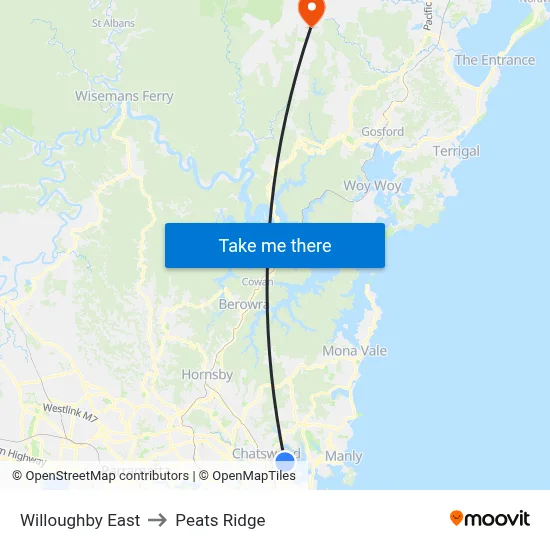 Willoughby East to Peats Ridge map