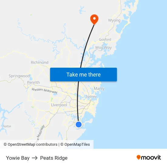 Yowie Bay to Peats Ridge map