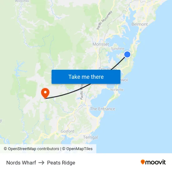 Nords Wharf to Peats Ridge map