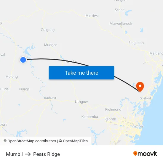 Mumbil to Peats Ridge map
