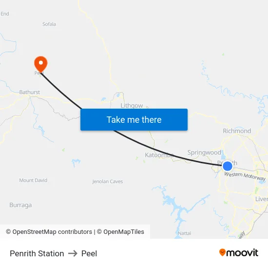 Penrith Station to Peel map
