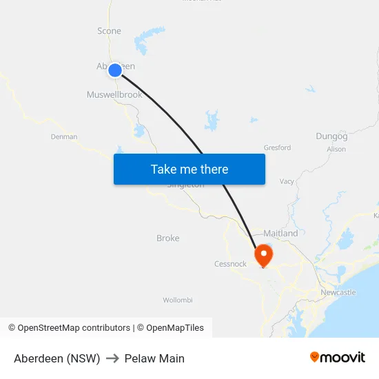 Aberdeen (NSW) to Pelaw Main map