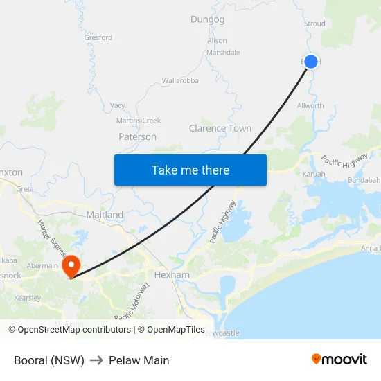 Booral (NSW) to Pelaw Main map