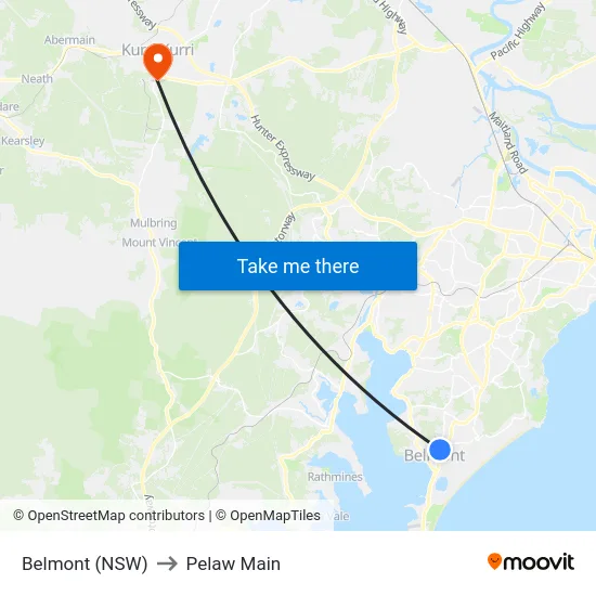 Belmont (NSW) to Pelaw Main map
