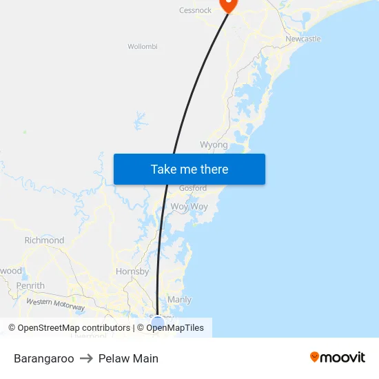 Barangaroo to Pelaw Main map