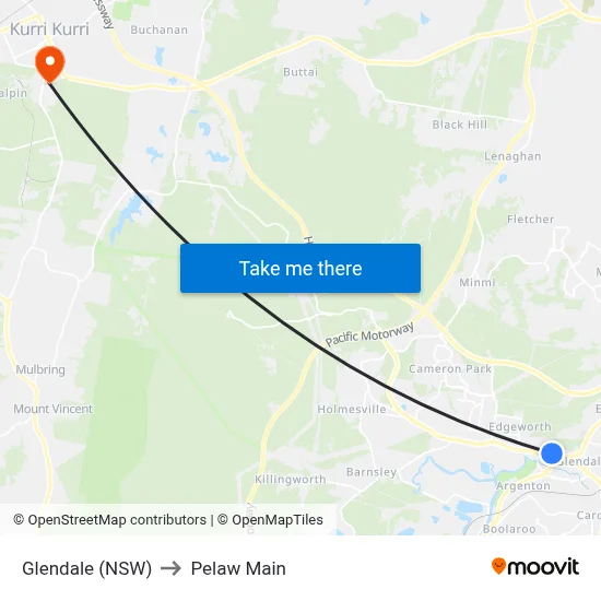 Glendale (NSW) to Pelaw Main map