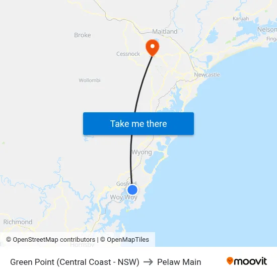 Green Point (Central Coast - NSW) to Pelaw Main map