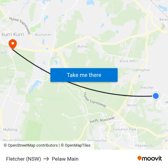 Fletcher (NSW) to Pelaw Main map