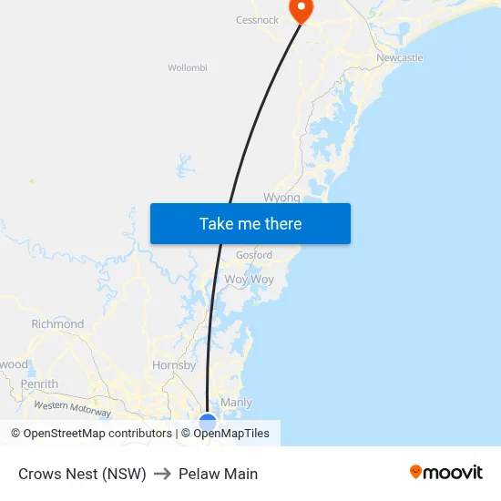 Crows Nest (NSW) to Pelaw Main map