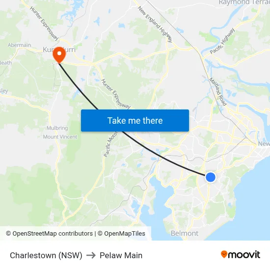 Charlestown (NSW) to Pelaw Main map