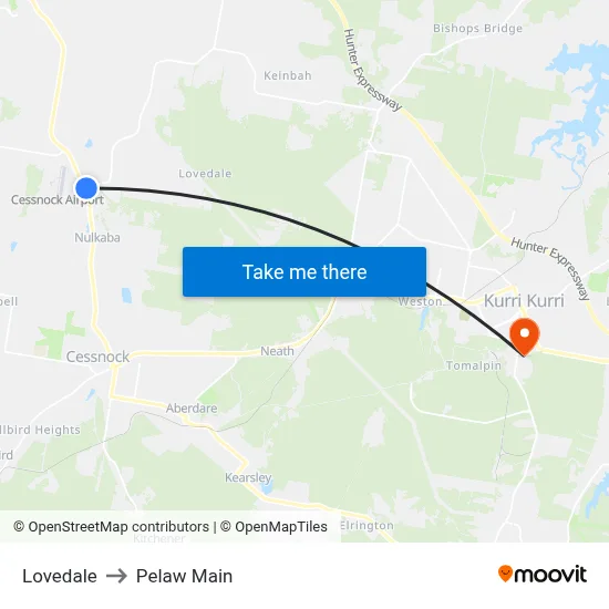 Lovedale to Pelaw Main map