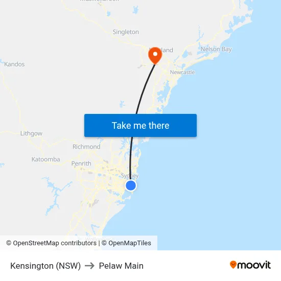 Kensington (NSW) to Pelaw Main map