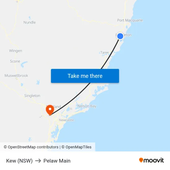 Kew (NSW) to Pelaw Main map