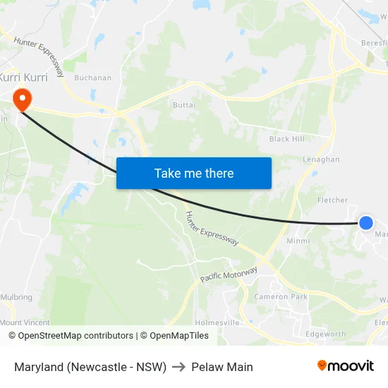 Maryland (Newcastle - NSW) to Pelaw Main map