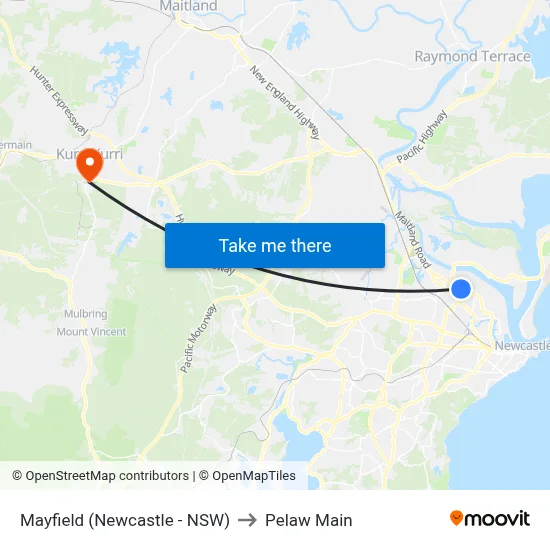 Mayfield (Newcastle - NSW) to Pelaw Main map