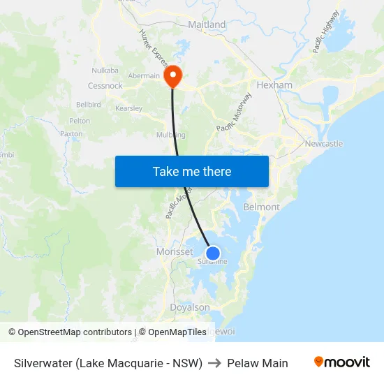 Silverwater (Lake Macquarie - NSW) to Pelaw Main map