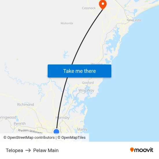 Telopea to Pelaw Main map