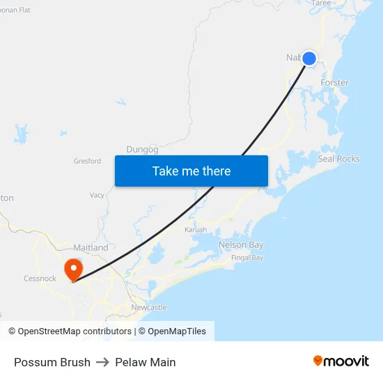 Possum Brush to Pelaw Main map