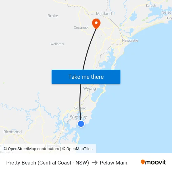 Pretty Beach (Central Coast - NSW) to Pelaw Main map